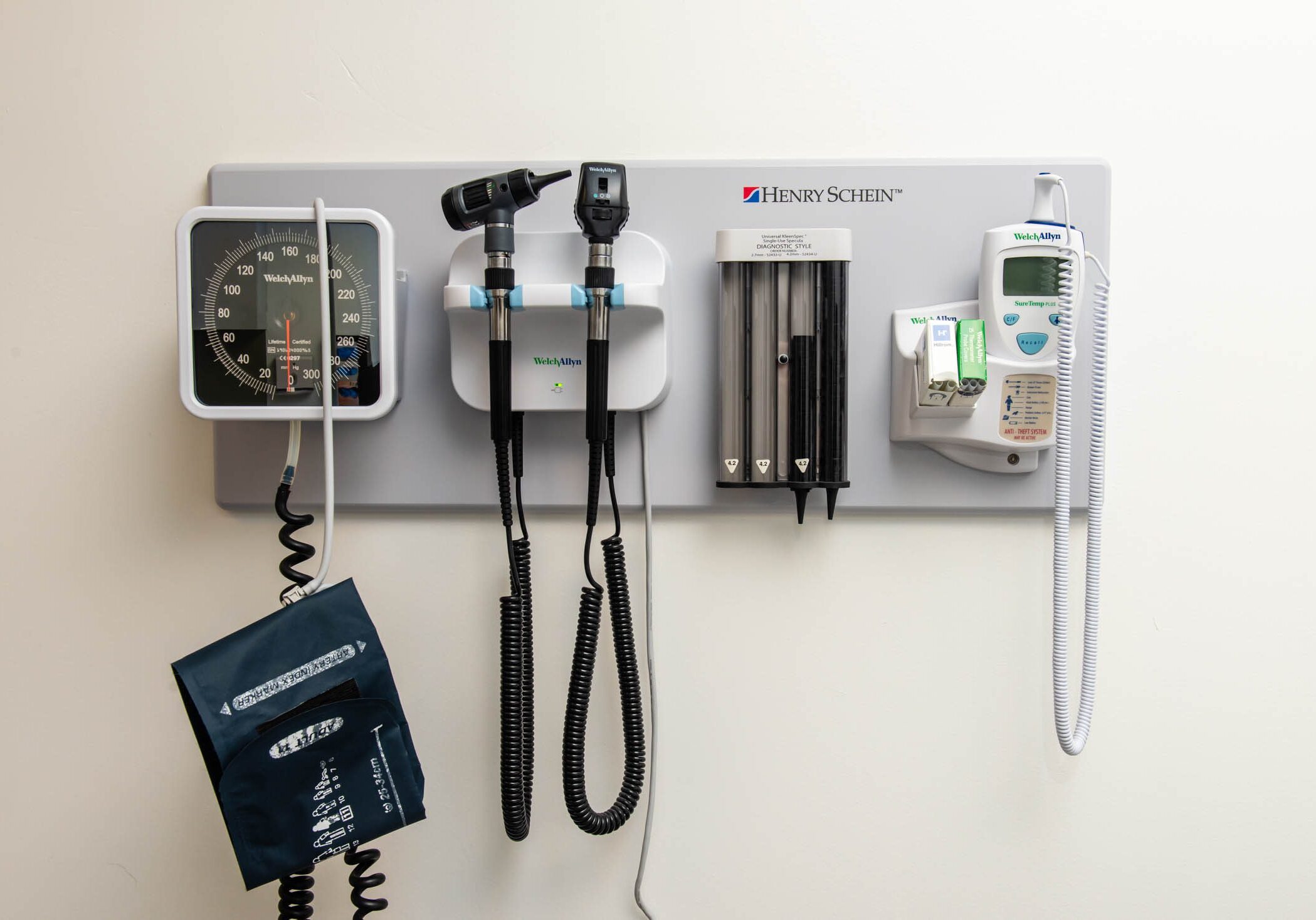 Medical equipment on wall-mounted panel display.
